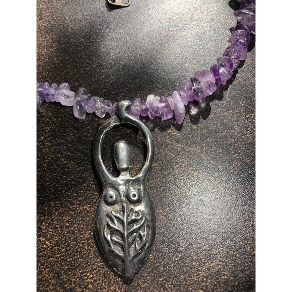 Amethyst Chip Bead Necklace with Goddess Tree Of Life Pewter Pendant Purple - Picture 3 of 11